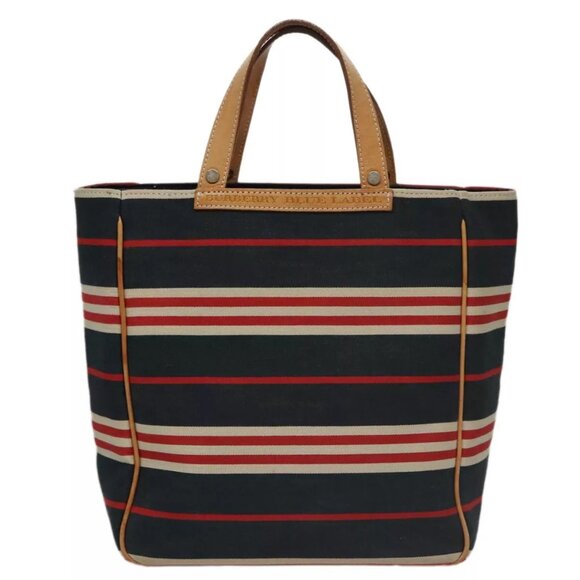 BURBERRY Hand Bag Canvas Leather Navy Silver - Picture 2 of 16